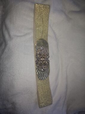 Gold Elastic Decorative Belt with Ornate Medallion